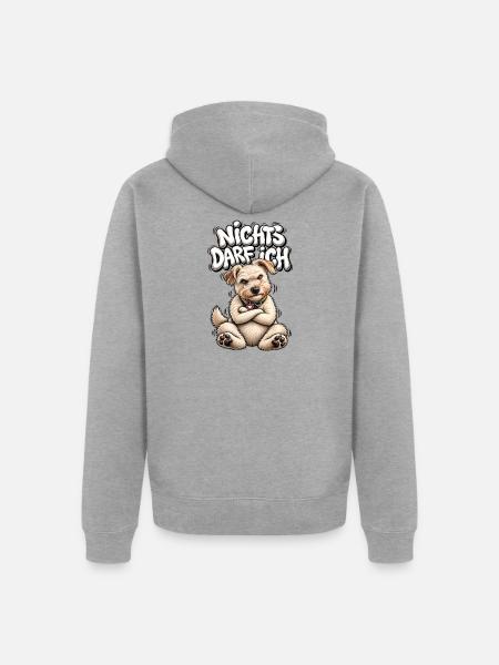 Nichts Darf Ich Hund – freches Motiv - Unisex Premium Bio Zip Hoodie - Grau meliert