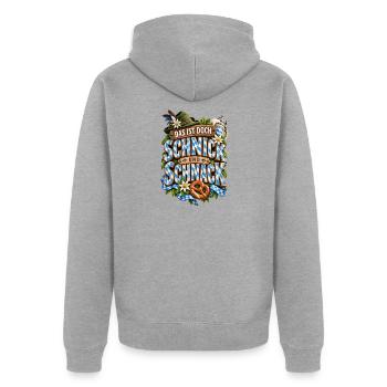 Schnick Schnack Bayerischer Spruch - Unisex Premium Bio Zip Hoodie - Grau meliert - Hinten - Nico (187cm)