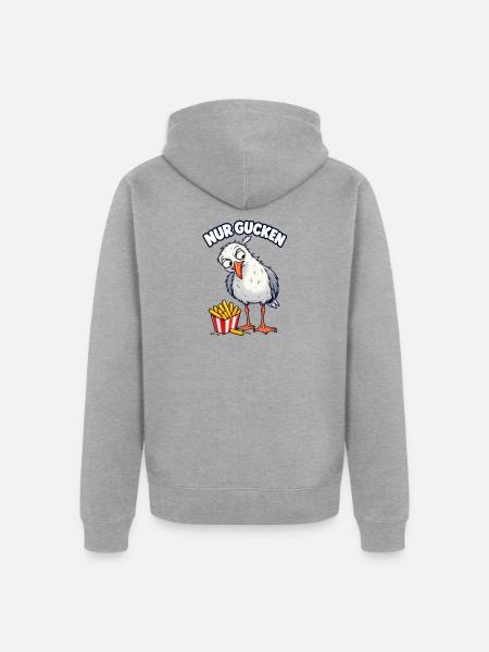 Nur gucken – Möwe mit Pommes - Unisex Premium Bio Zip Hoodie - Grau meliert