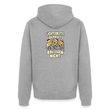    Lichterkette geprüft Kollegen nicht - Unisex Premium Bio Zip Hoodie - Grau meliert - Hinten - Nico (187cm)