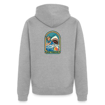 Positiv bleiben - Unisex Premium Bio Zip Hoodie - Grau meliert - Hinten - Nico (187cm)