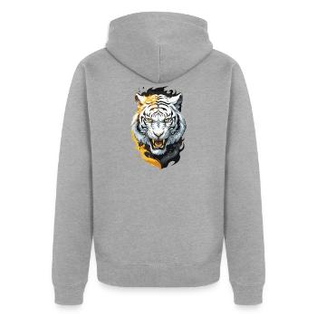 Flammen-Tiger Weißer Krieger - Unisex Premium Bio Zip Hoodie - Grau meliert - Hinten - Nico (187cm)