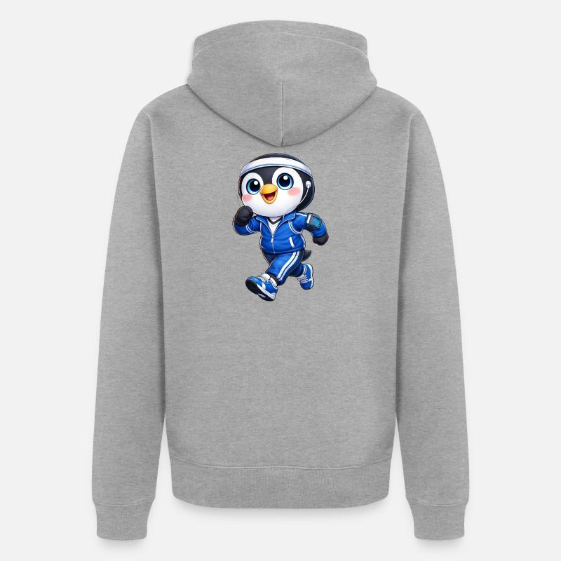 Marathon de jogging de pingouin sympa - Veste à capuche bio Premium Unisexe - gris chiné