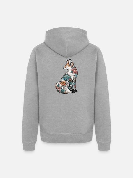 Mondfuchs mit Blumen-Tattoo - Unisex Premium Bio Zip Hoodie - Grau meliert