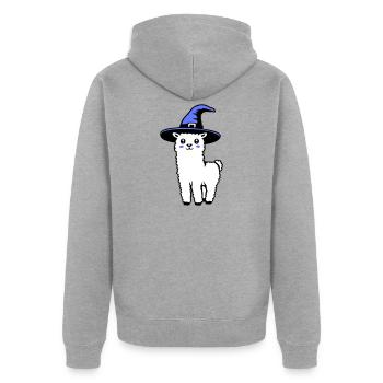 Niedliches Alpaka Lama Hexenhut Halloween Kostüm - Unisex Premium Bio Zip Hoodie - Grau meliert - Hinten - Nico (187cm)