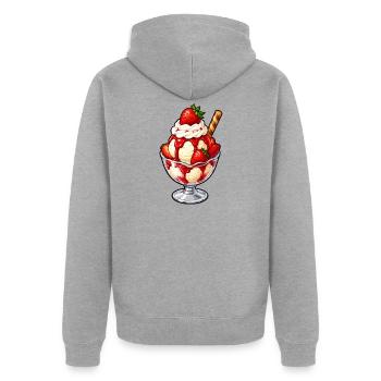 Erdbeer Sundae Glanz - Unisex Premium Bio Zip Hoodie - Grau meliert - Hinten - Nico (187cm)
