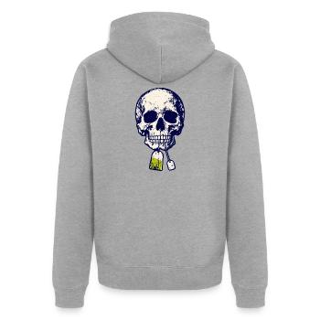 Schädel mit Teebeutel  - Unisex Premium Bio Zip Hoodie - Grau meliert - Hinten - Nico (187cm)