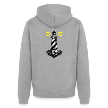 Icône de la Côte du Phare - Veste à capuche bio Premium Unisexe - gris chiné - Dos - Nico (187cm)