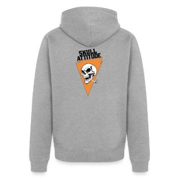 Rebel Skull with Triangle Cigarette - Unisex Premium Organic Zip Hoodie - heather grey - Back - Nico (187cm)