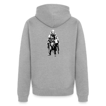 Der Doktor der Dunklen Pest - Unisex Premium Bio Zip Hoodie - Grau meliert - Hinten - Nico (187cm)