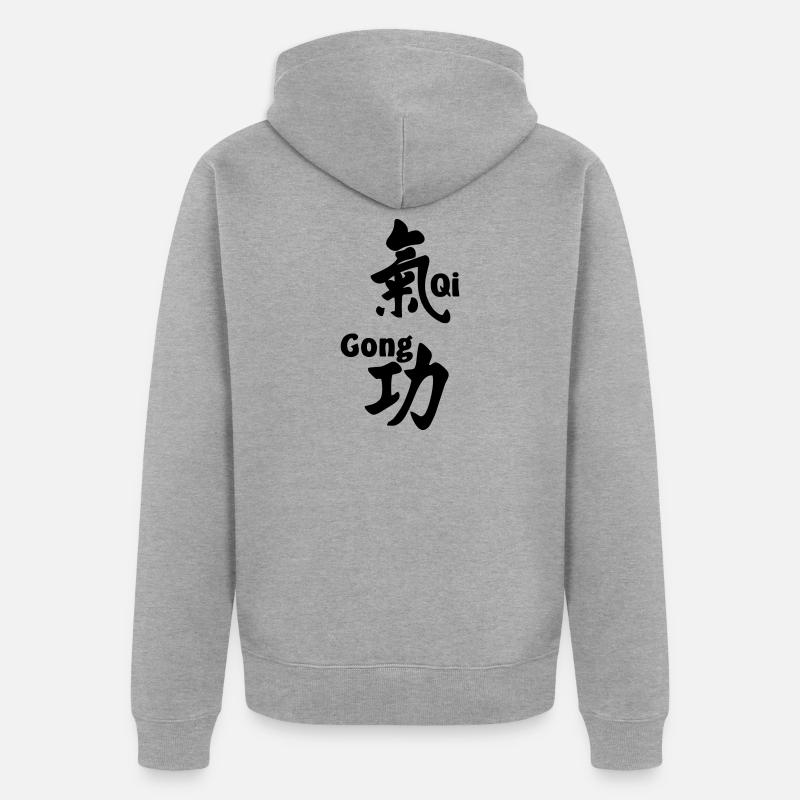 QI gong script avec texte vertical - Veste à capuche bio Premium Unisexe - gris chiné