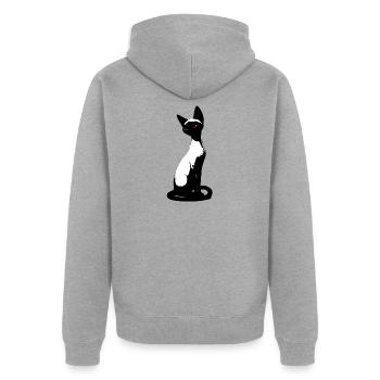 Elegante Siamkatze – Minimalistische Kunst & Eyes Oran - Unisex Premium Bio Zip Hoodie - Grau meliert - Hinten - Nico (187cm)