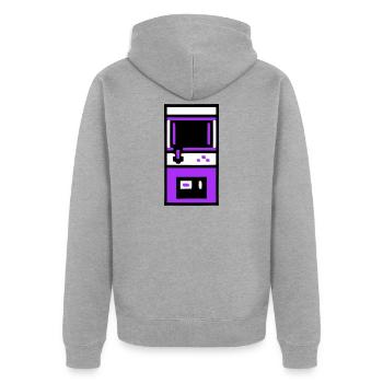 Nostalgischer Arcade Automat Gamer - Unisex Premium Bio Zip Hoodie - Grau meliert - Hinten - Nico (187cm)