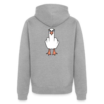 Mouette majeur insulte doigt puant vilain - Veste à capuche bio Premium Unisexe - gris chiné - Dos - Nico (187cm)
