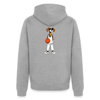 Basketball Hund - Unisex Premium Bio Zip Hoodie - Grau meliert - Hinten - Nico (187cm)