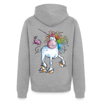 Regenbogen Einhorn - Unisex Premium Bio Zip Hoodie - Grau meliert - Hinten - Nico (187cm)
