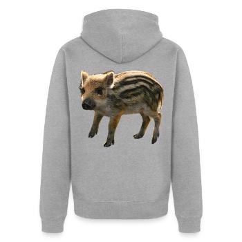 Frischling Wildschwein Digital Art - Unisex Premium Bio Zip Hoodie - Grau meliert - Hinten - Nico (187cm)