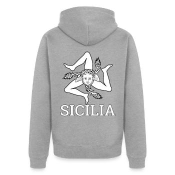 « Drapeau sicilien » - Sicile, Sicilia - Veste à capuche bio Premium Unisexe - gris chiné - Dos - Nico (187cm)