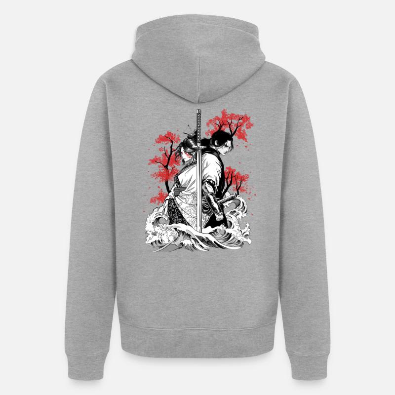 Âmes de samouraï entrelacées - Veste à capuche bio Premium Unisexe - gris chiné
