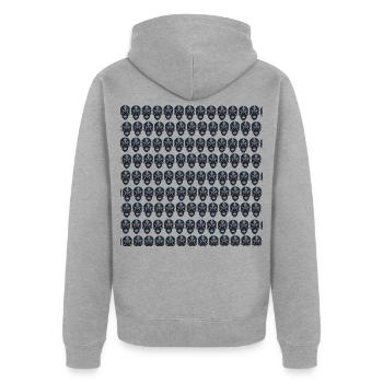 Dunkles Schädelmuster - Unisex Premium Bio Zip Hoodie - Grau meliert - Hinten - Nico (187cm)