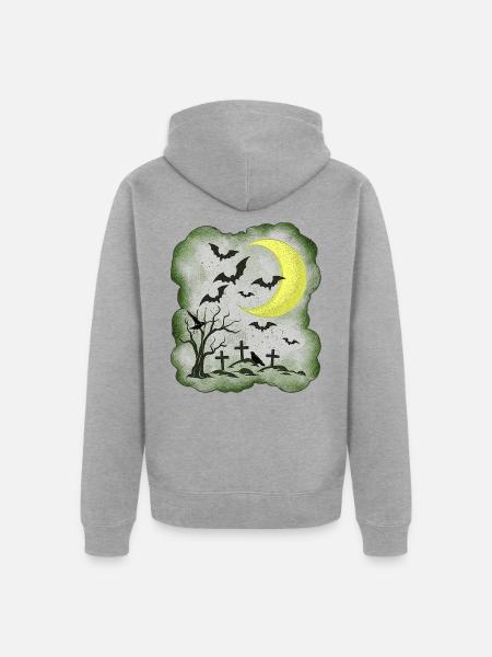 NachtMotiv gräber und Fledermäuse - Unisex Premium Bio Zip Hoodie - Grau meliert
