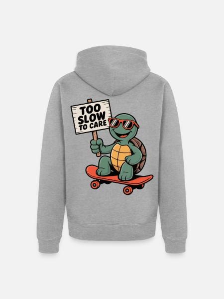 Schildkröte, Turtle -too slow to care Schild - Unisex Premium Bio Zip Hoodie - Grau meliert