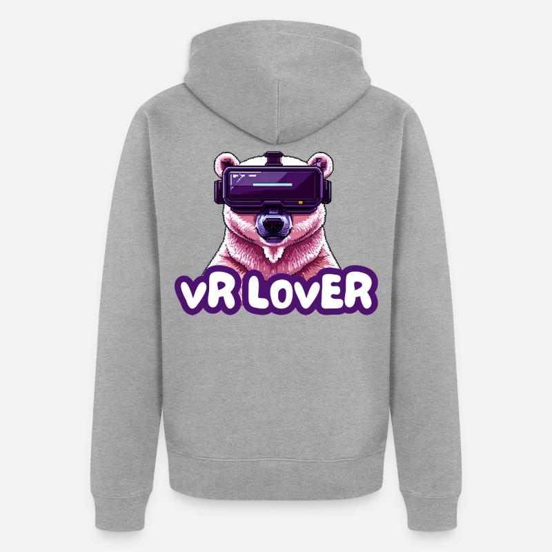 VR Bär mit Virtual Reality Brille - Unisex Premium Bio Zip Hoodie - Grau meliert