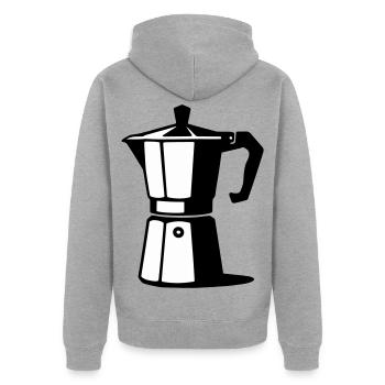 Espresso Kanne  - Unisex Premium Bio Zip Hoodie - Grau meliert - Hinten - Nico (187cm)