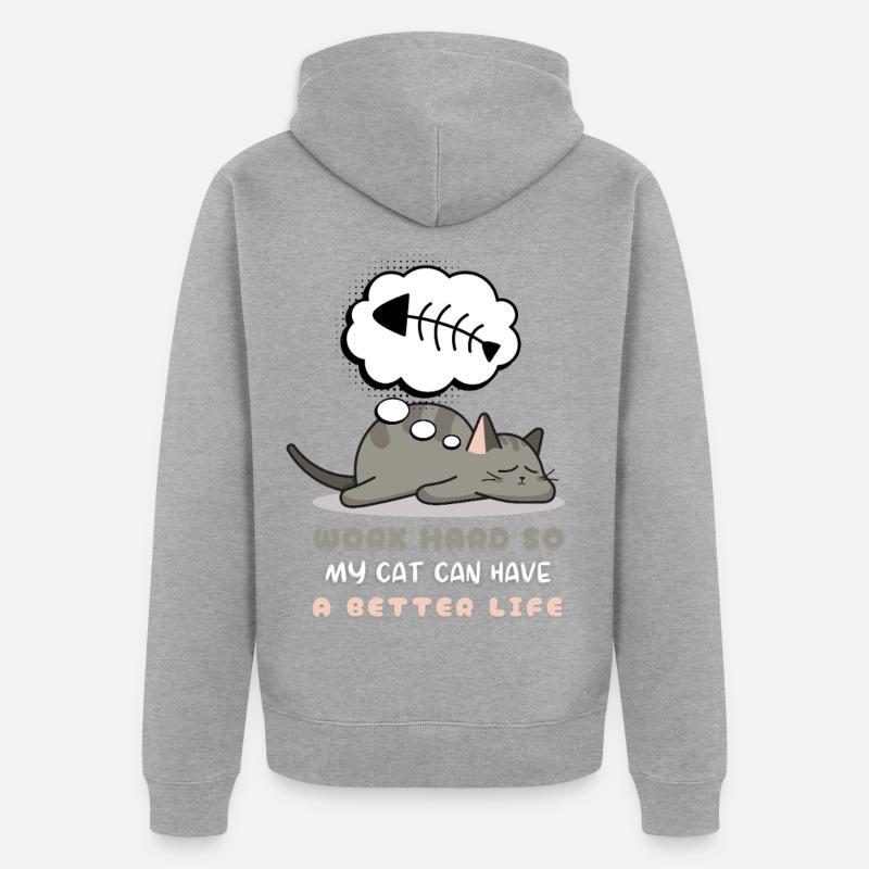 Travailler dur pour mon chat - Veste à capuche bio Premium Unisexe - gris chiné