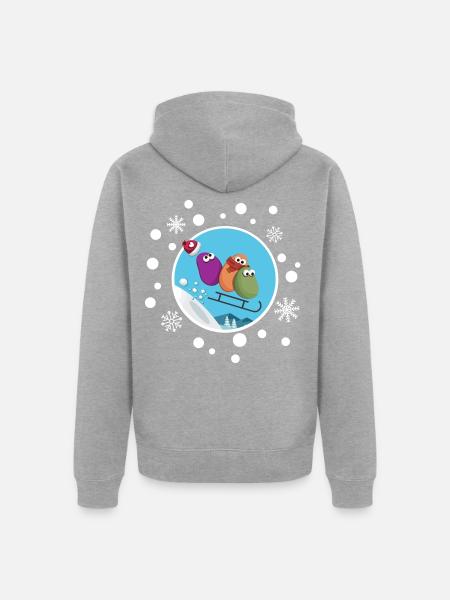 Winter-Schlitten-Humor – Nervenkitzel und Magie - Unisex Premium Bio Zip Hoodie - Grau meliert