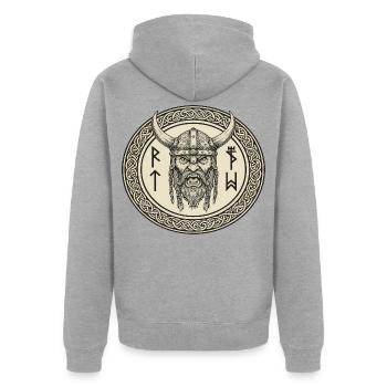 Légende viking viking marin Odin Raven Fighter - Veste à capuche bio Premium Unisexe - gris chiné - Dos - Nico (187cm)