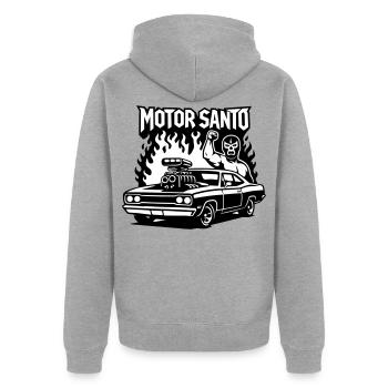 Motor Santo Fire Hotrod - Unisex Premium Organic Zip Hoodie - heather grey - Back - Nico (187cm)
