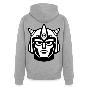 Doomforge Roboter Gesichtshelm - Unisex Premium Bio Zip Hoodie - Grau meliert - Hinten - Nico (187cm)