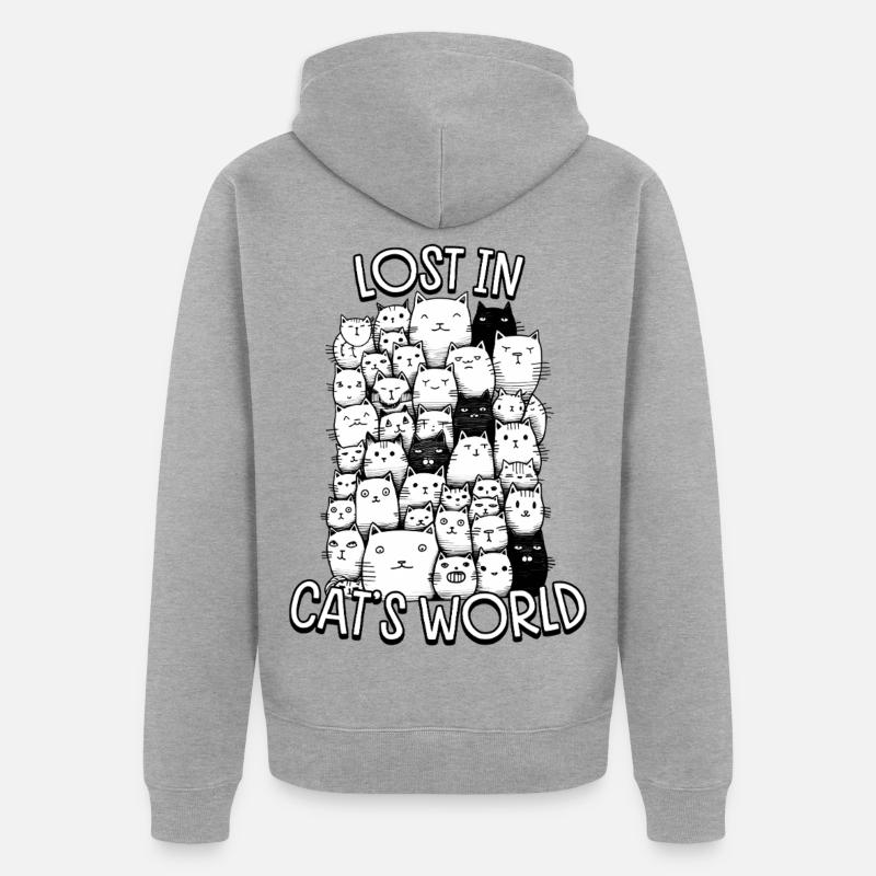 Perdu dans le monde de Chat - Veste à capuche bio Premium Unisexe - gris chiné
