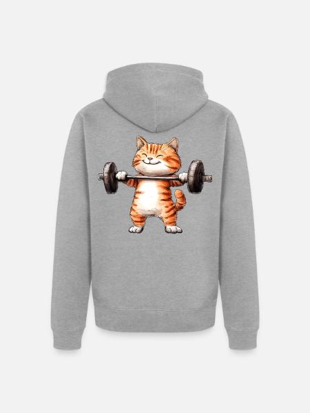 Katze Fitness - Unisex Premium Bio Zip Hoodie - Grau meliert