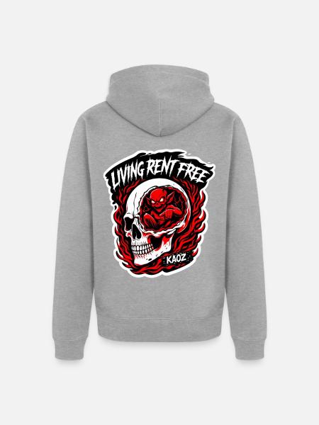 Mietfrei leben, Skull Flame - Unisex Premium Bio Zip Hoodie - Grau meliert
