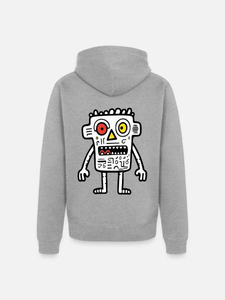 Schrulliger Doodle-Roboter - Unisex Premium Bio Zip Hoodie - Grau meliert
