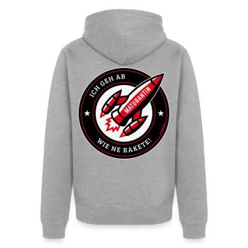 Maturantin – Ich Geh Ab Wie Ne Rakete! (NEG Red) - Unisex Premium Bio Zip Hoodie - Grau meliert - Hinten - Nico (187cm)