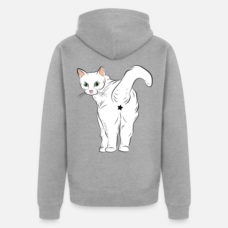 Chat blanc avec logo étoile - Veste à capuche bio Premium Unisexe - gris chiné