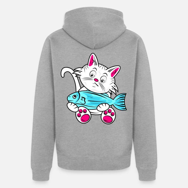 Petit Chat et Poisson Bleu - Veste à capuche bio Premium Unisexe - gris chiné
