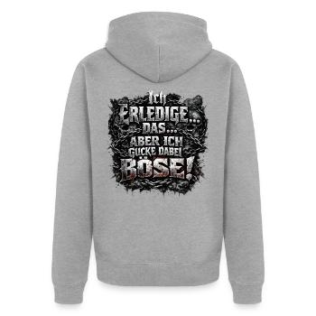 Ich mach das aber ich gucke dabei böse Goth Metal - Unisex Premium Bio Zip Hoodie - Grau meliert - Hinten - Nico (187cm)