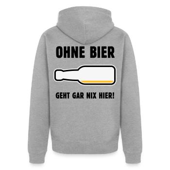 Ohne Bier Geht Gar Nix Hier! (Bierchen / POS 3C) - Unisex Premium Bio Zip Hoodie - Grau meliert - Hinten - Nico (187cm)