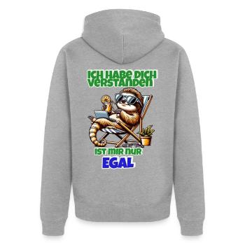 Faultier Shirt – Ist mir nur egal - Unisex Premium Bio Zip Hoodie - Grau meliert - Hinten - Nico (187cm)