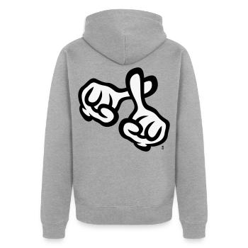 Croisons les doigts (mains / croix / Bible / religion, 2C) - Veste à capuche bio Premium Unisexe - gris chiné - Dos - Nico (187cm)