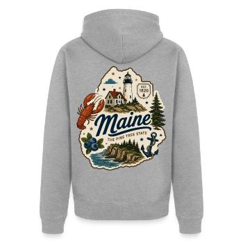 Maine Pine Tree State Vintage Küstenaufkleber - Unisex Premium Bio Zip Hoodie - Grau meliert - Hinten - Nico (187cm)