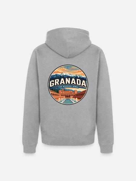 Retro-Granada Alhambra-Palastabzeichen - Unisex Premium Bio Zip Hoodie - Grau meliert