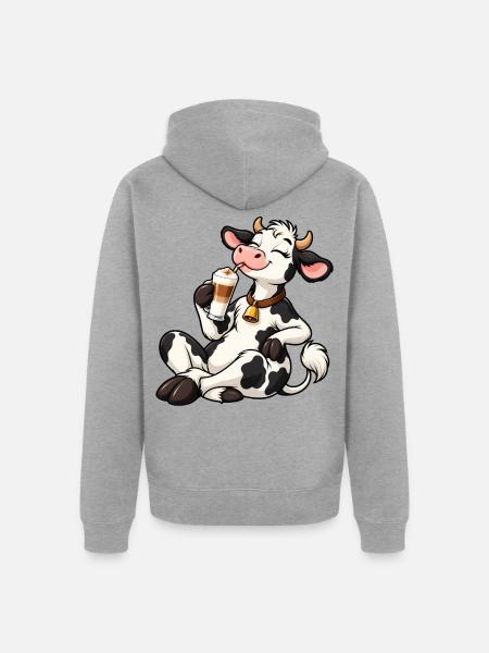 Süße Kuh mit Latte Macchiato - Unisex Premium Bio Zip Hoodie - Grau meliert