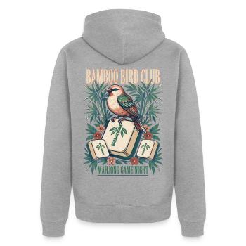 Bamboo Bird Club Mahjong Night - Unisex Premium Bio Zip Hoodie - Grau meliert - Hinten - Nico (187cm)