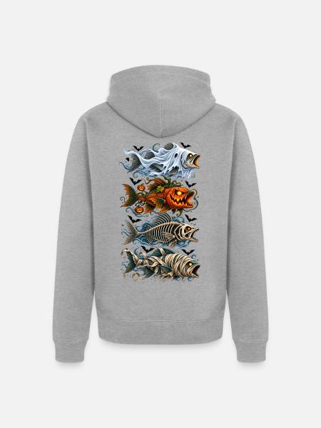 Halloween Trout Fish Ghost Pumpkin Skeleton - Unisex Premium Bio Zip Hoodie - Grau meliert