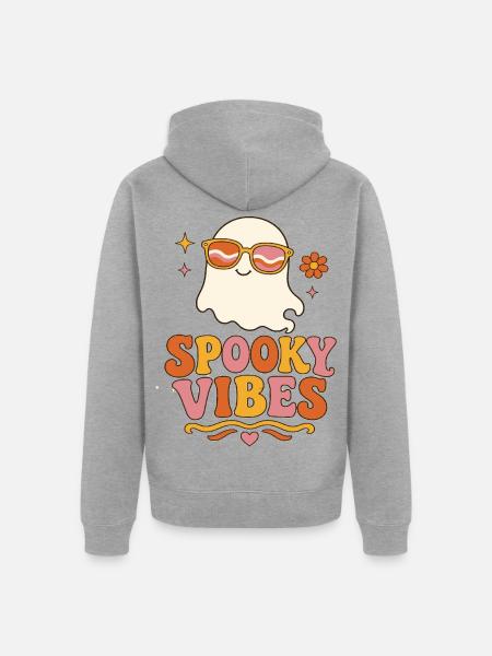 Spooky Vibes Ghost Retro - Unisex Premium Bio Zip Hoodie - Grau meliert